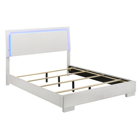 Mikayla Wood Queen LED Panel Bed White High GlossWhite High Gloss