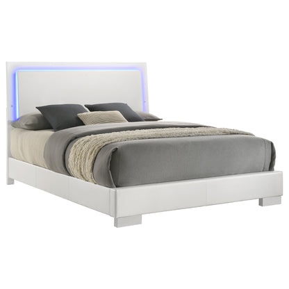 Mikayla Wood Queen LED Panel Bed White High GlossWhite High Gloss