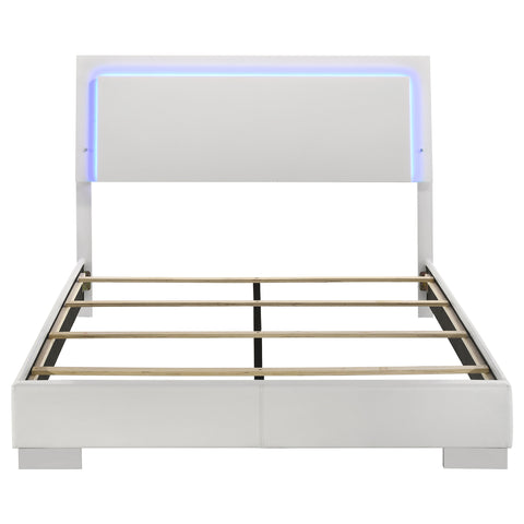 Mikayla Wood Queen LED Panel Bed White High GlossWhite High Gloss