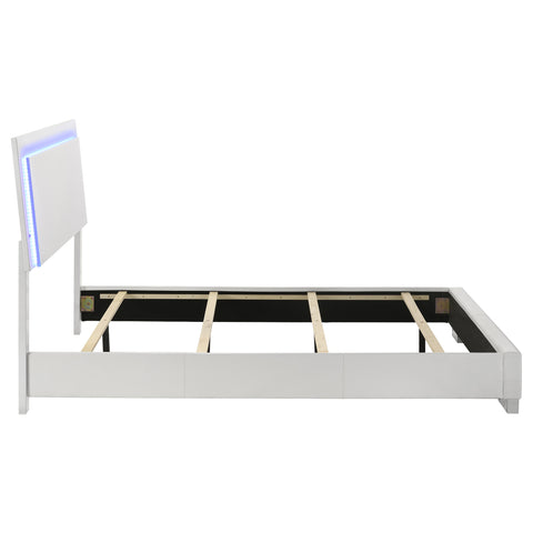 Mikayla Wood Queen LED Panel Bed White High GlossWhite High Gloss
