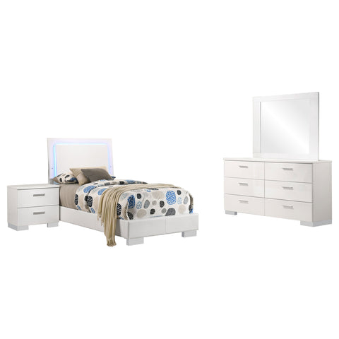 Zabka 4-piece Twin Bedroom Set White High Gloss