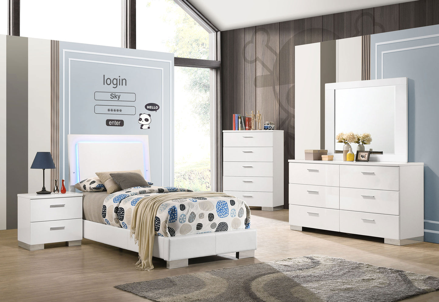 zabka 5-piece twin bedroom set white high gloss
