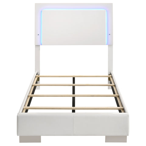 Mikayla Wood Twin LED Panel Bed White High GlossWhite High Gloss
