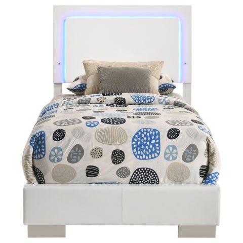 Mikayla Wood Twin LED Panel Bed White High GlossWhite High Gloss