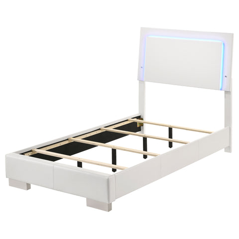 Mikayla Wood Twin LED Panel Bed White High GlossWhite High Gloss