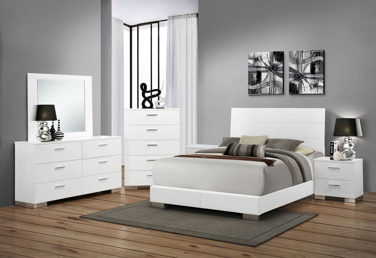 zabka 6-piece california king bedroom set white gloss