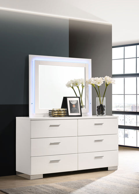 Mikayla 6-drawer Dresser with LED Mirror White High GlossWhite High Gloss