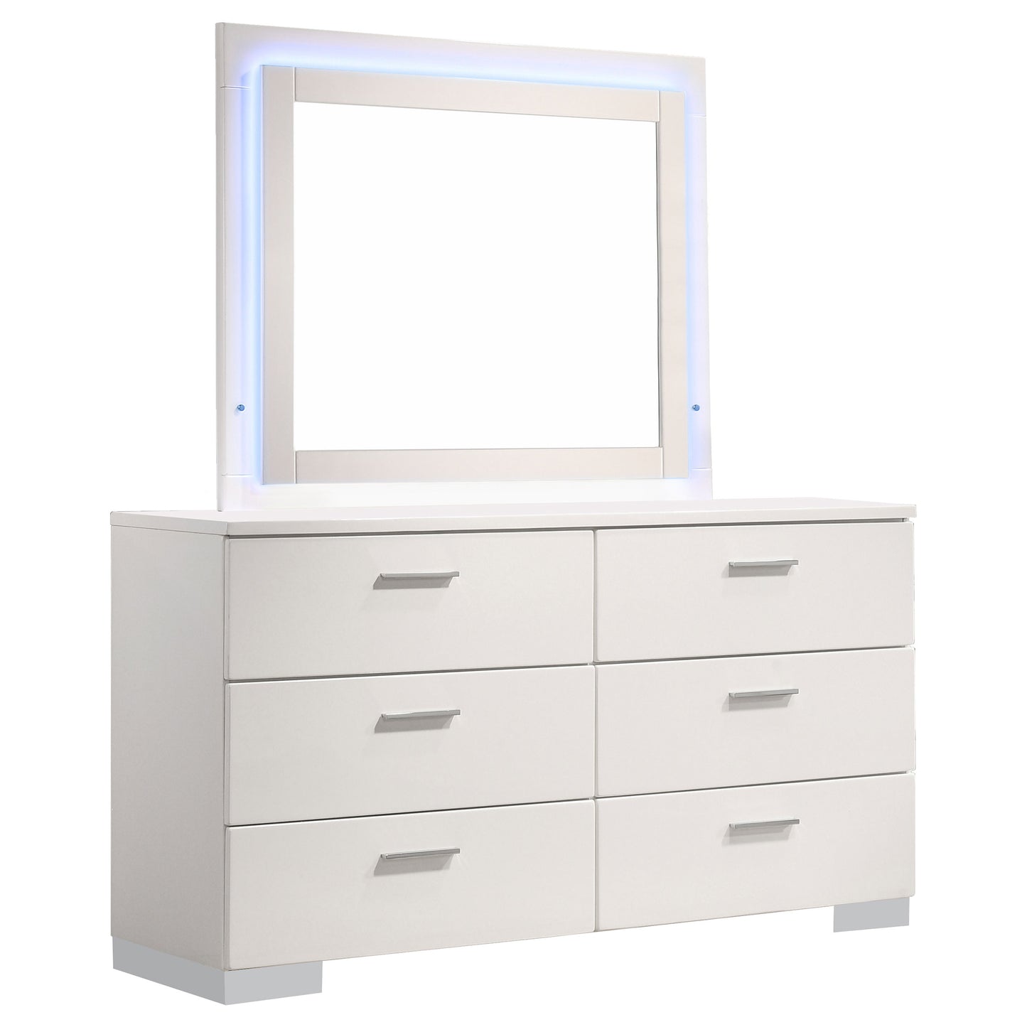 ruth 6-drawer dresser with led mirror white high gloss