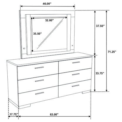 Ruth 6-drawer Dresser with LED Mirror White High Gloss