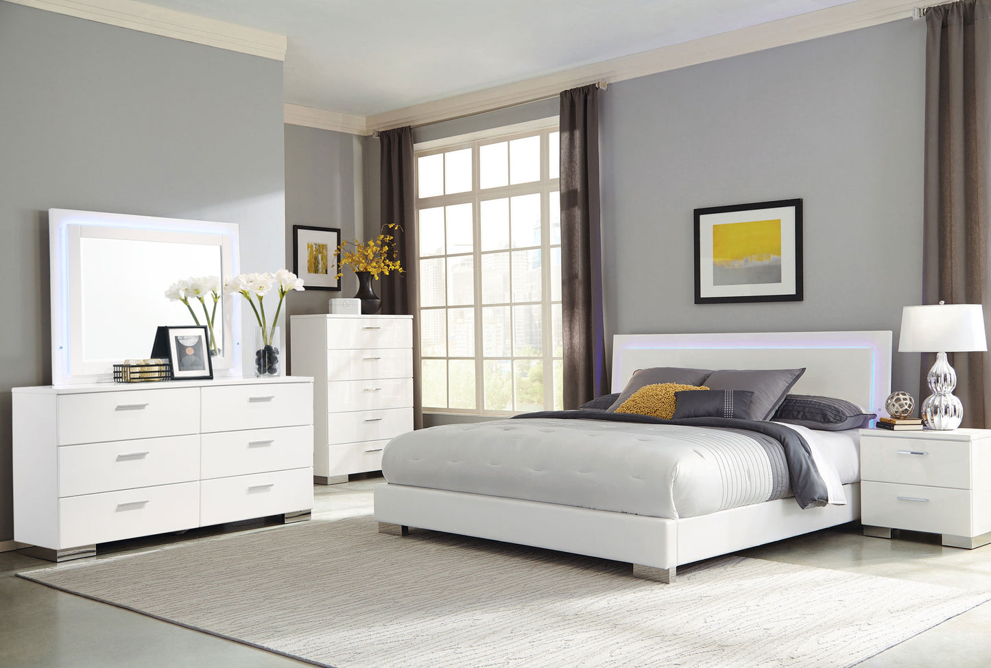 ruth 6-drawer dresser with led mirror white high gloss