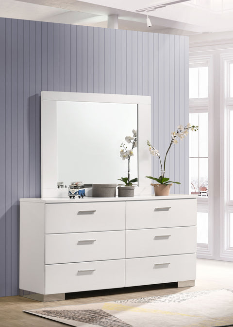 Mikayla 6-drawer Wood Dresser with Mirror White High GlossWhite High Gloss