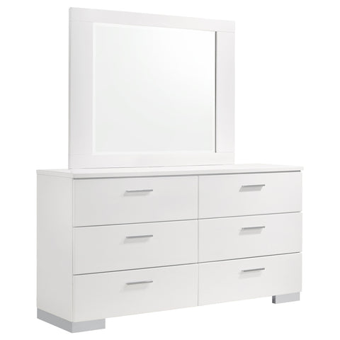 Mikayla 6-drawer Wood Dresser with Mirror White High GlossWhite High Gloss