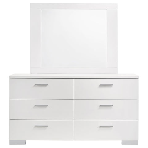 Mikayla 6-drawer Wood Dresser with Mirror White High GlossWhite High Gloss