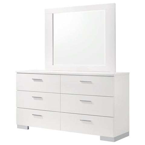 Mikayla 6-drawer Wood Dresser with Mirror White High GlossWhite High Gloss