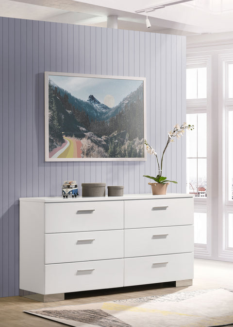 Mikayla 6-drawer Dresser White High GlossWhite High Gloss