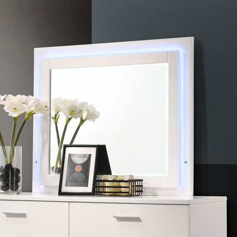 Mikayla Wood LED Dresser Mirror White High GlossWhite High Gloss