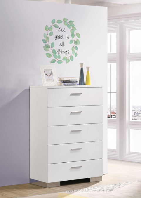 Mikayla 5-drawer Bedroom Chest White High GlossWhite High Gloss