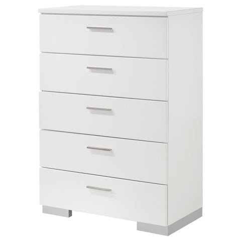 Mikayla 5-drawer Bedroom Chest White High GlossWhite High Gloss