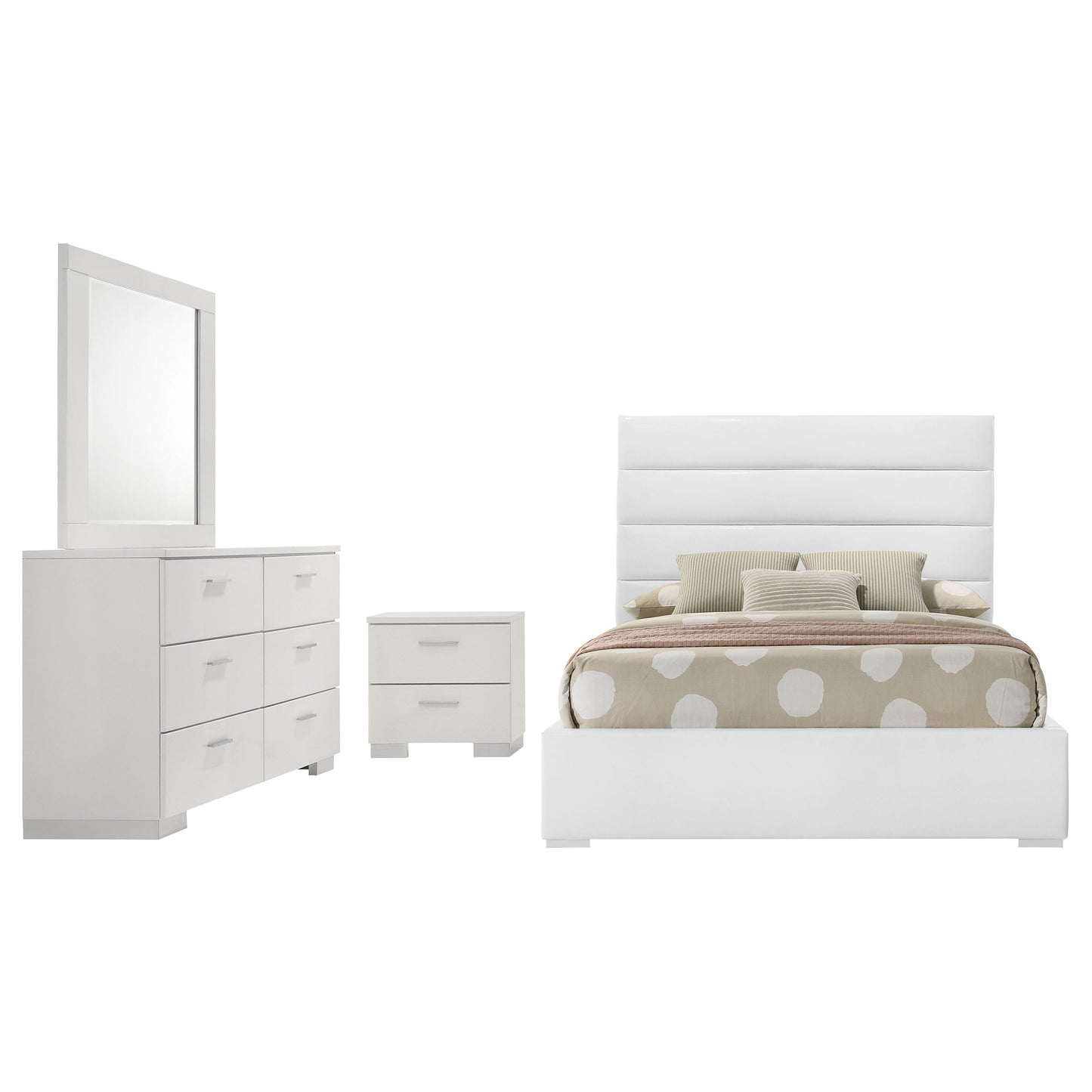 zabka 4-piece full bedroom set white high gloss