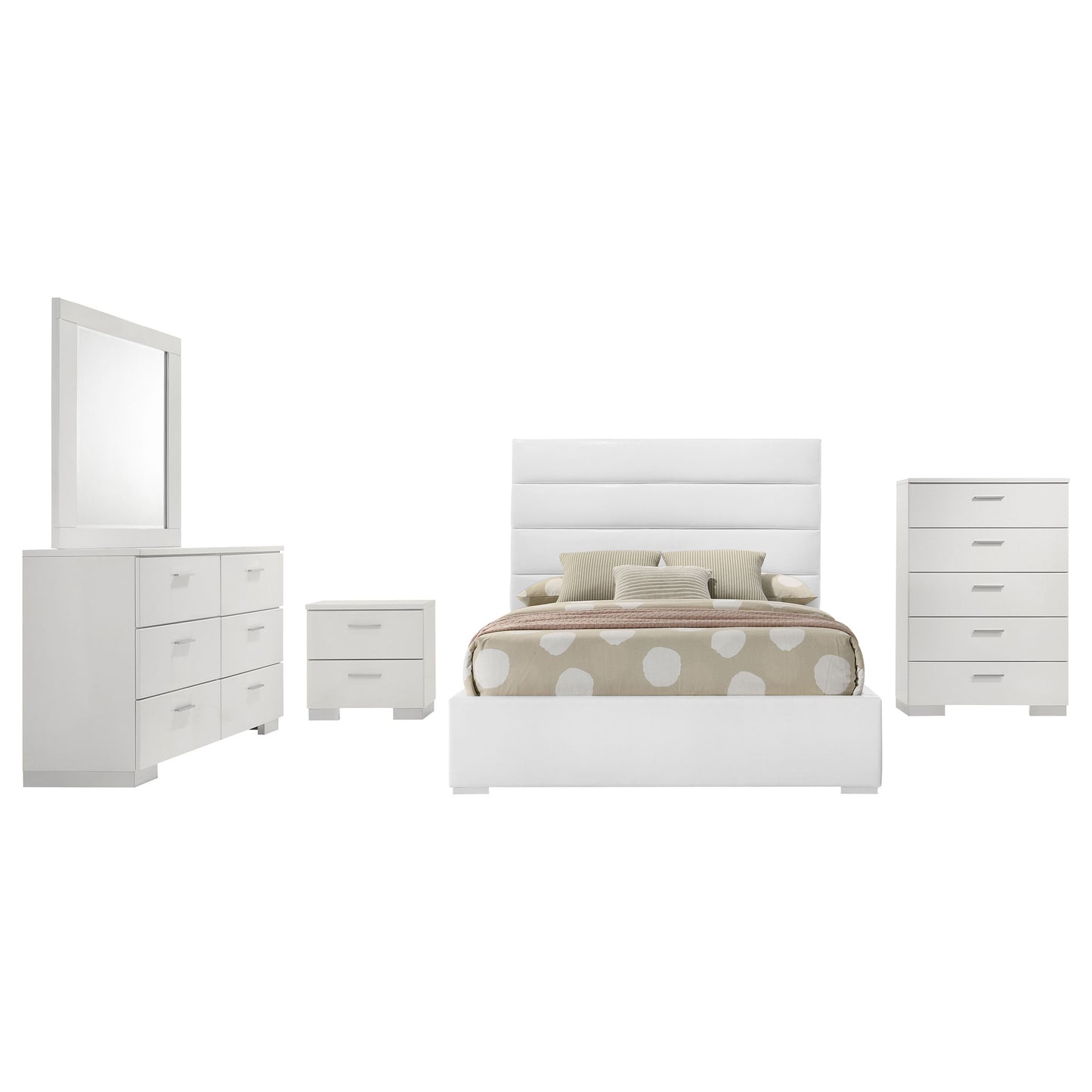 zabka 5-piece full bedroom set white high gloss