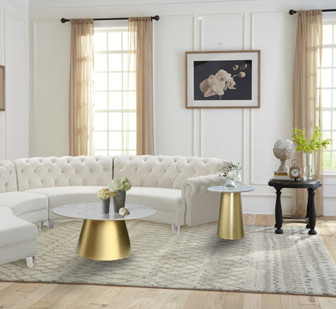Thea Gold Genuine Marble Top And Metal Base End / Side Table, 1 Piece