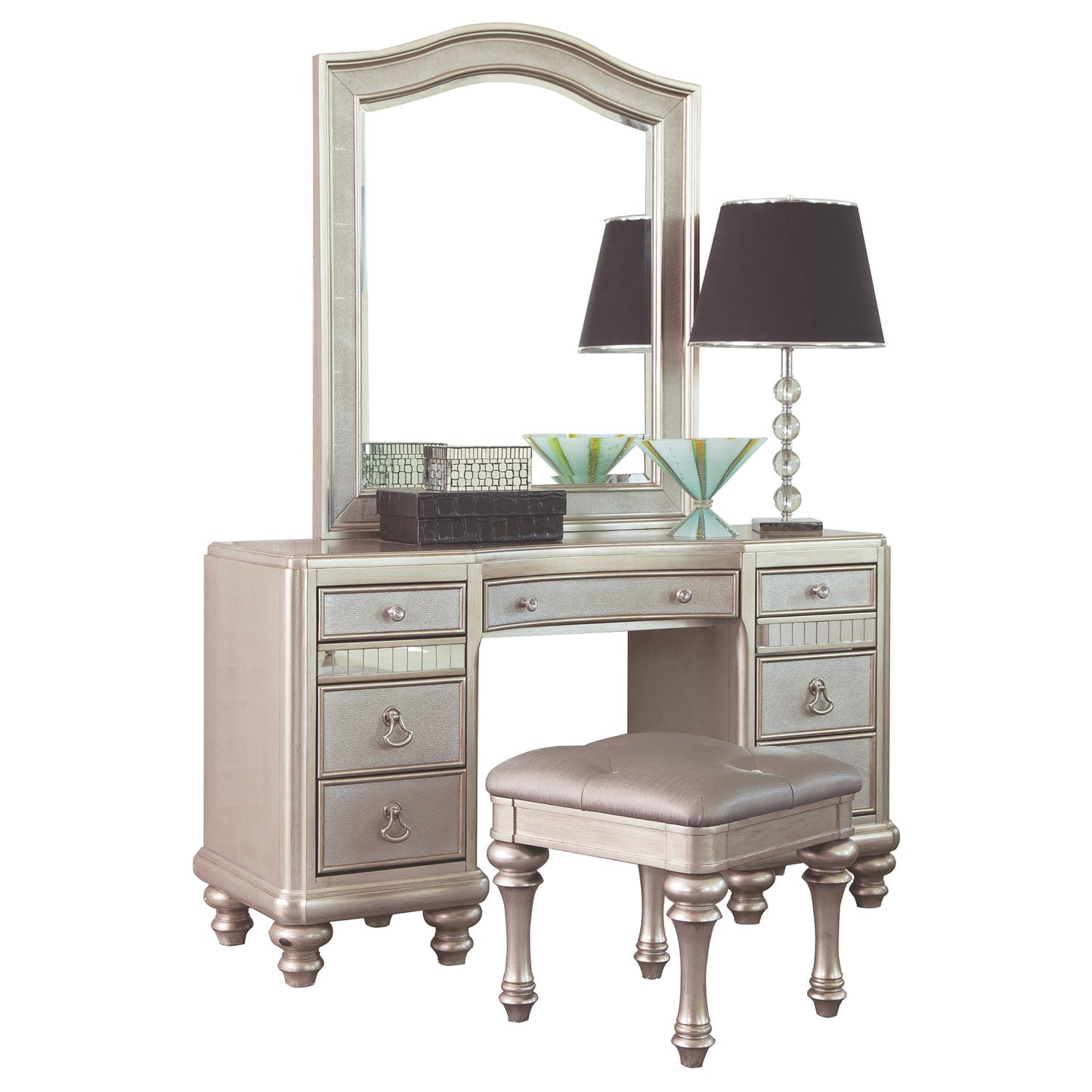 ranger game 9-drawer vanity set with stool metallic platinum