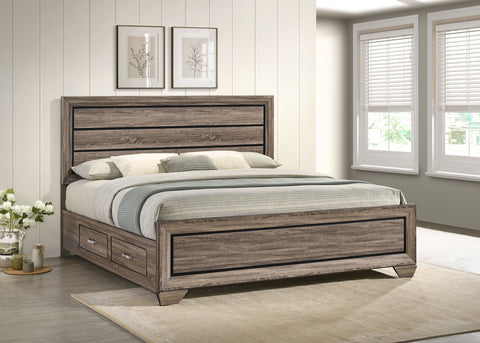Danika Wood Eastern King Storage Panel Bed Washed TaupeWashed Taupe