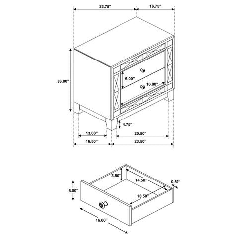 Kessler 2-drawer Nightstand Metallic Mercury