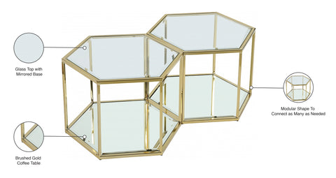 Rhea Gold Glass And Steel Coffee Table, 2-Piece