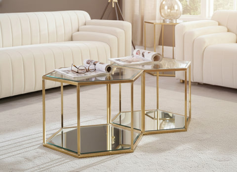 Rhea Gold Glass And Steel Coffee Table, 2-Piece