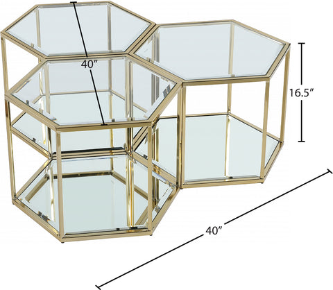 Rhea Gold Glass And Steel Coffee Table, 3-Piece