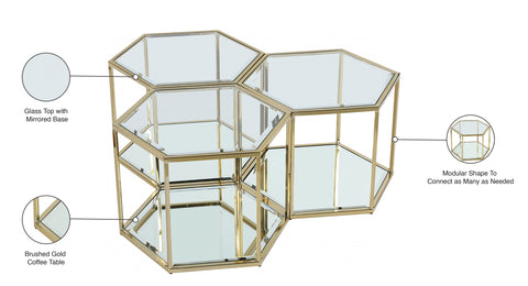 Rhea Gold Glass And Steel Coffee Table, 3-Piece