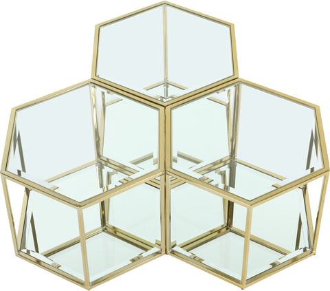 Rhea Gold Glass And Steel Coffee Table, 3-Piece