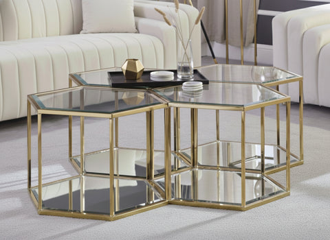 Rhea Gold Glass And Steel Coffee Table, 4-Piece