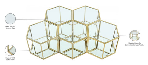 Rhea Gold Glass And Steel Coffee Table, 5-Piece