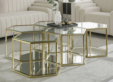 Rhea Gold Glass And Steel Coffee Table, 5-Piece