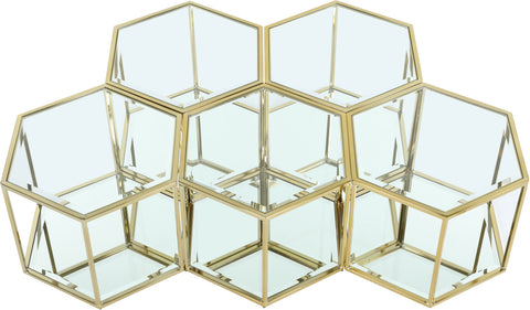 Rhea Gold Glass And Steel Coffee Table, 5-Piece