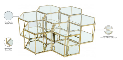 Rhea Gold Glass And Steel Coffee Table, 7-Piece