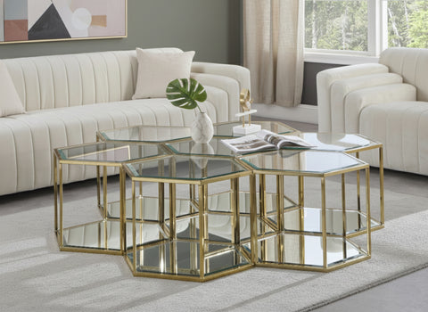 Rhea Gold Glass And Steel Coffee Table, 7-Piece