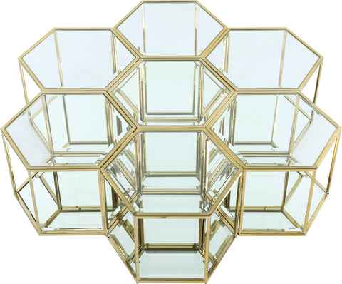 Rhea Gold Glass And Steel Coffee Table, 7-Piece