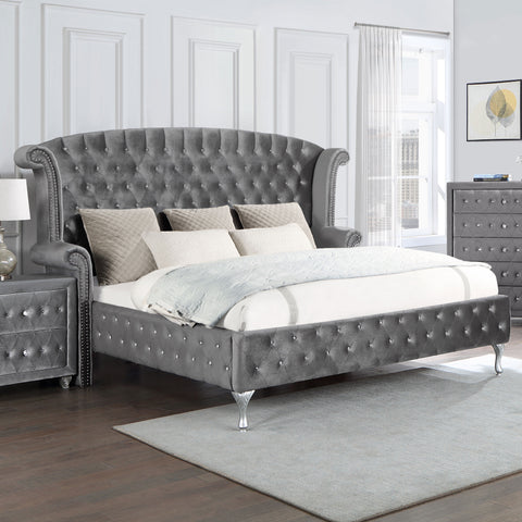 Colleen Upholstered Eastern King Wingback Bed GreyGrey