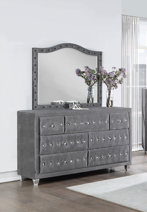 Colleen 7-drawer Upholstered Dresser with Mirror GreyGrey
