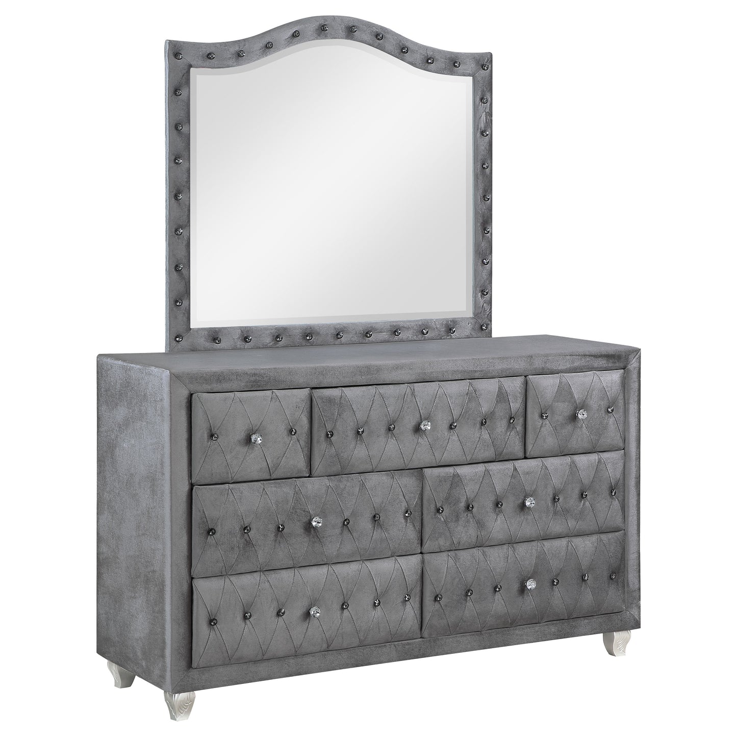 colleen 7-drawer upholstered dresser with mirror greygrey