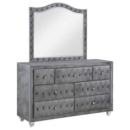 Colleen 7-drawer Upholstered Dresser with Mirror GreyGrey