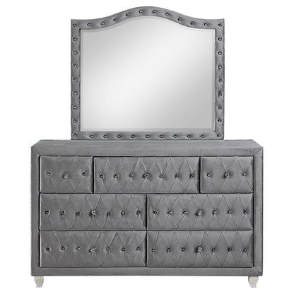 Colleen 7-drawer Upholstered Dresser with Mirror GreyGrey