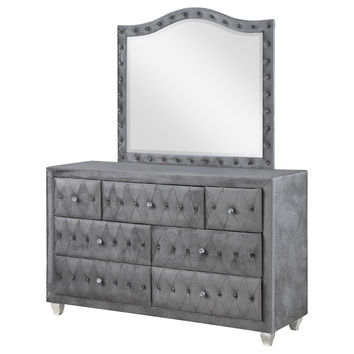 colleen 7-drawer upholstered dresser with mirror greygrey