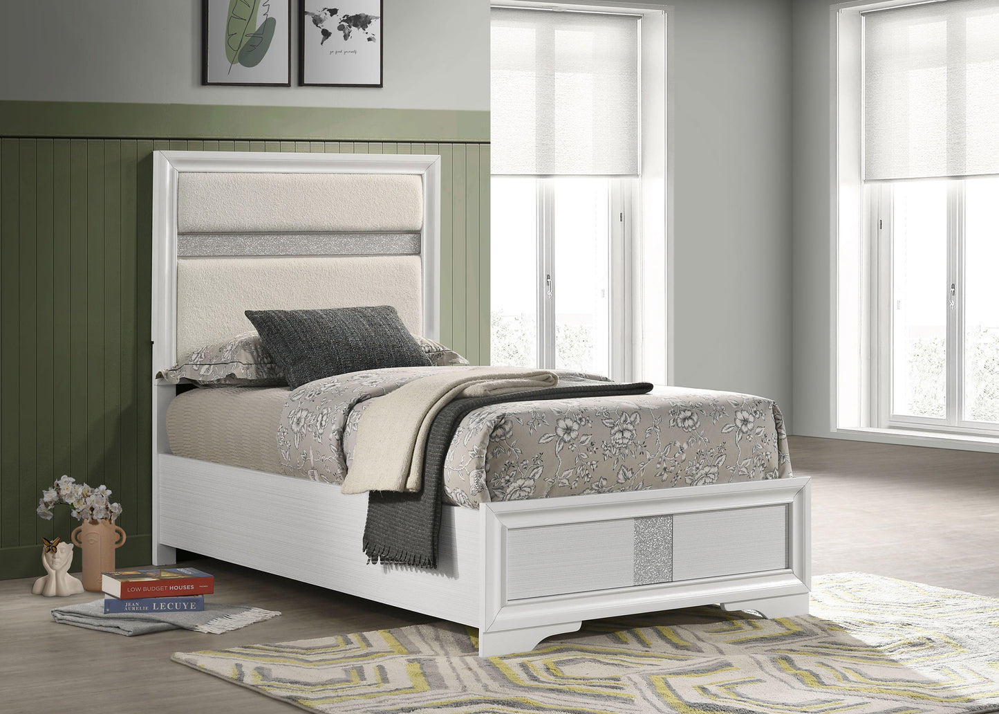 townsend 55-inch upholstered twin panel bed white