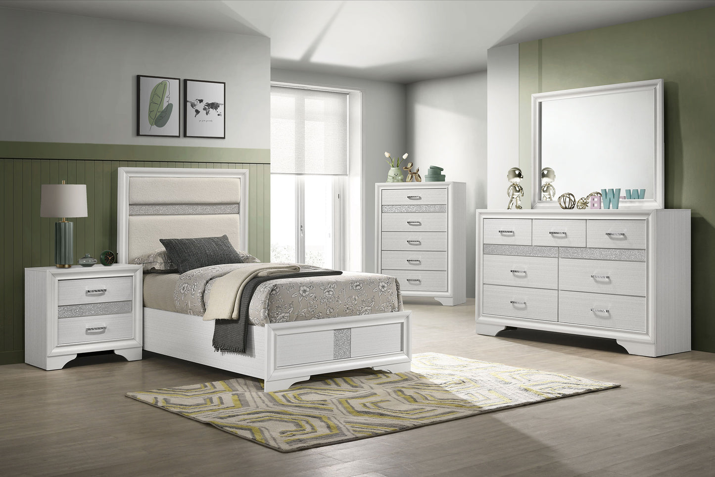 townsend 55-inch upholstered twin panel bed white