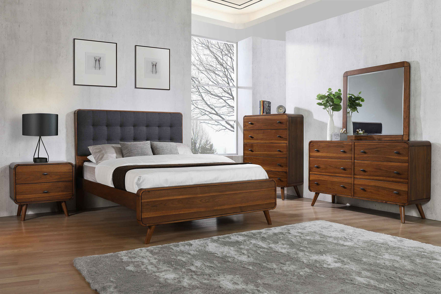 yamileth 5-piece full bedroom set dark walnut