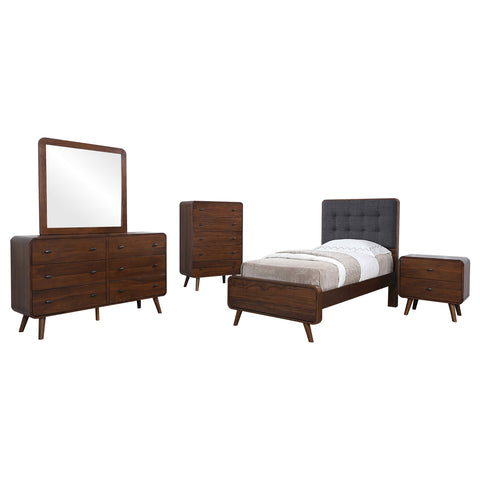 Yamileth 5-piece Twin Bedroom Set Dark Walnut